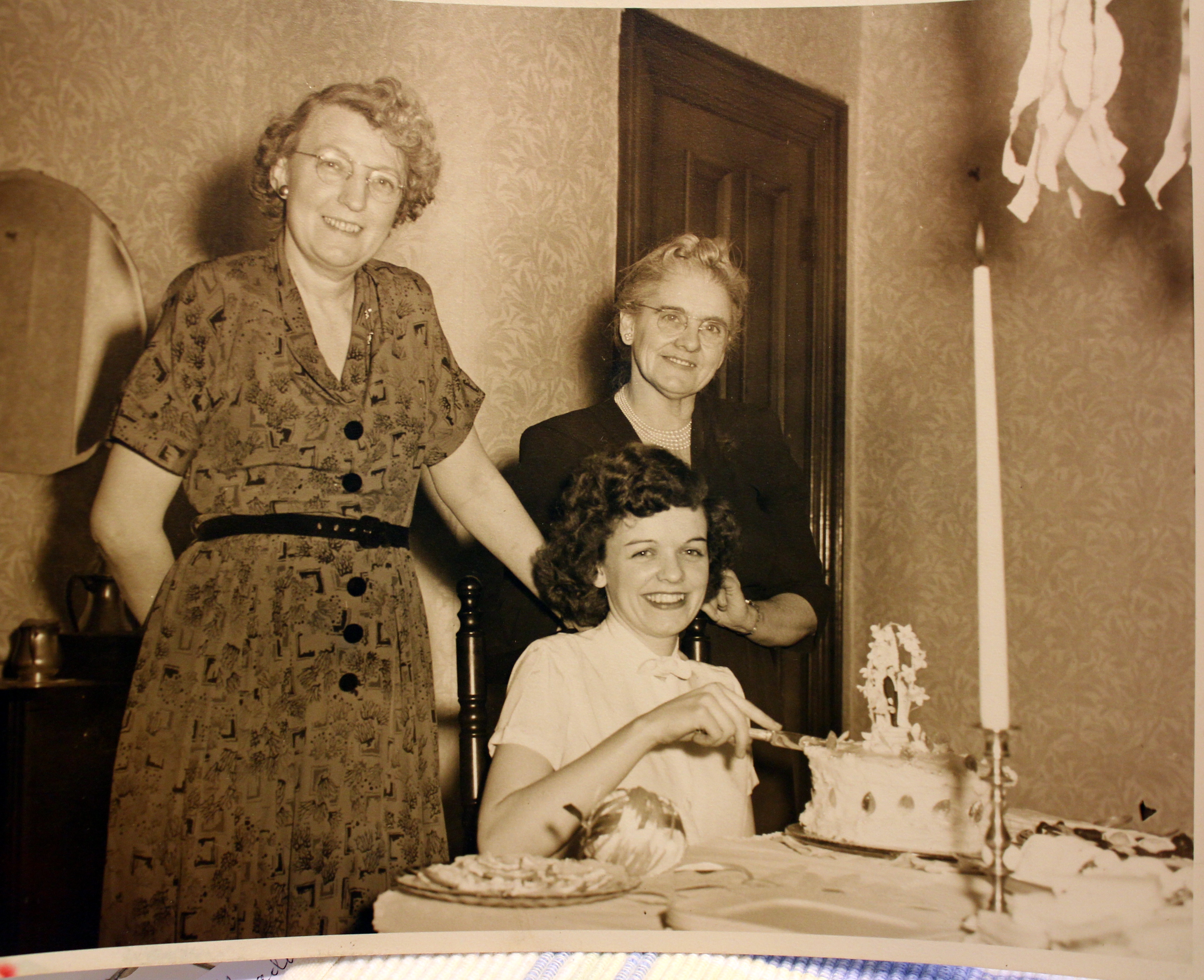 02.1951 Harriet, Claire & Mabel at Mom's Wedding Shower with my grandmothers.jpg
